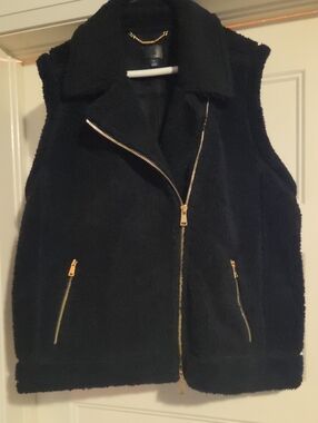 Black Faux Shearling Zip Vest - Women Jackets & Coats